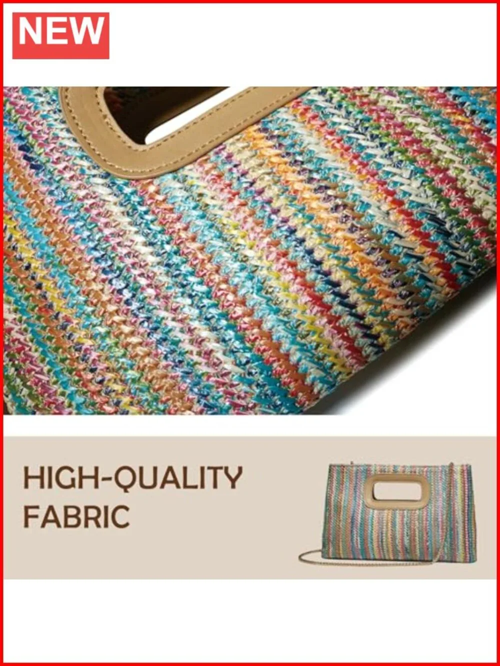 Faux Wicker Raffia Clutch Purse with Crossbody Strap for Women
